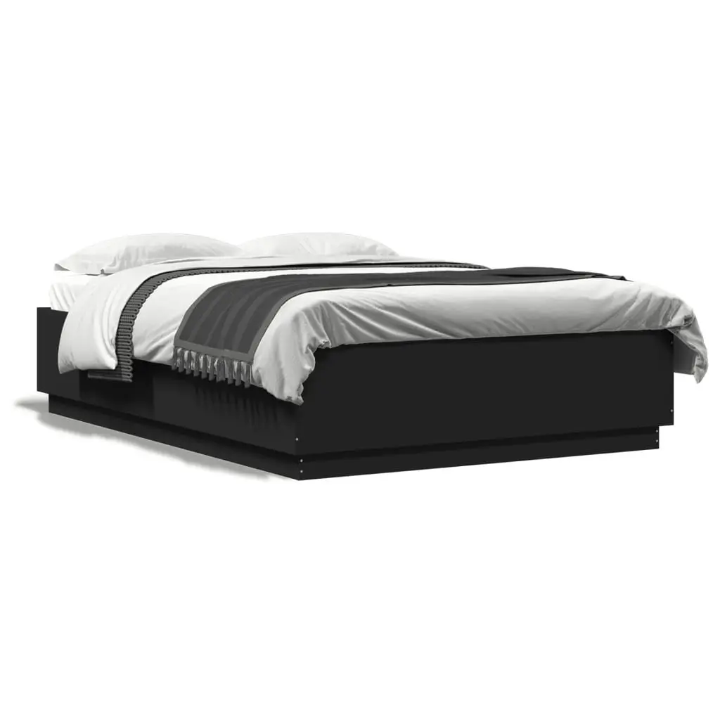 Black Bed Frame RGB LED Lights 150x200 cm Engineered Wood Slatted Base