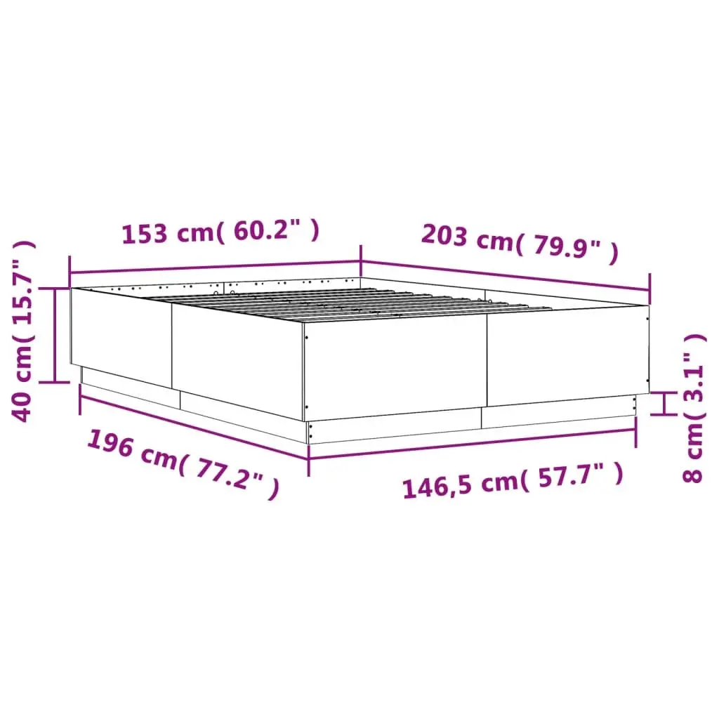Black Bed Frame RGB LED Lights 150x200 cm Engineered Wood Slatted Base