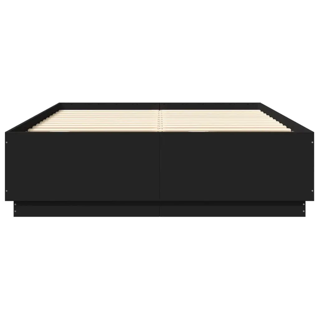 Black Bed Frame RGB LED Lights 150x200 cm Engineered Wood Slatted Base