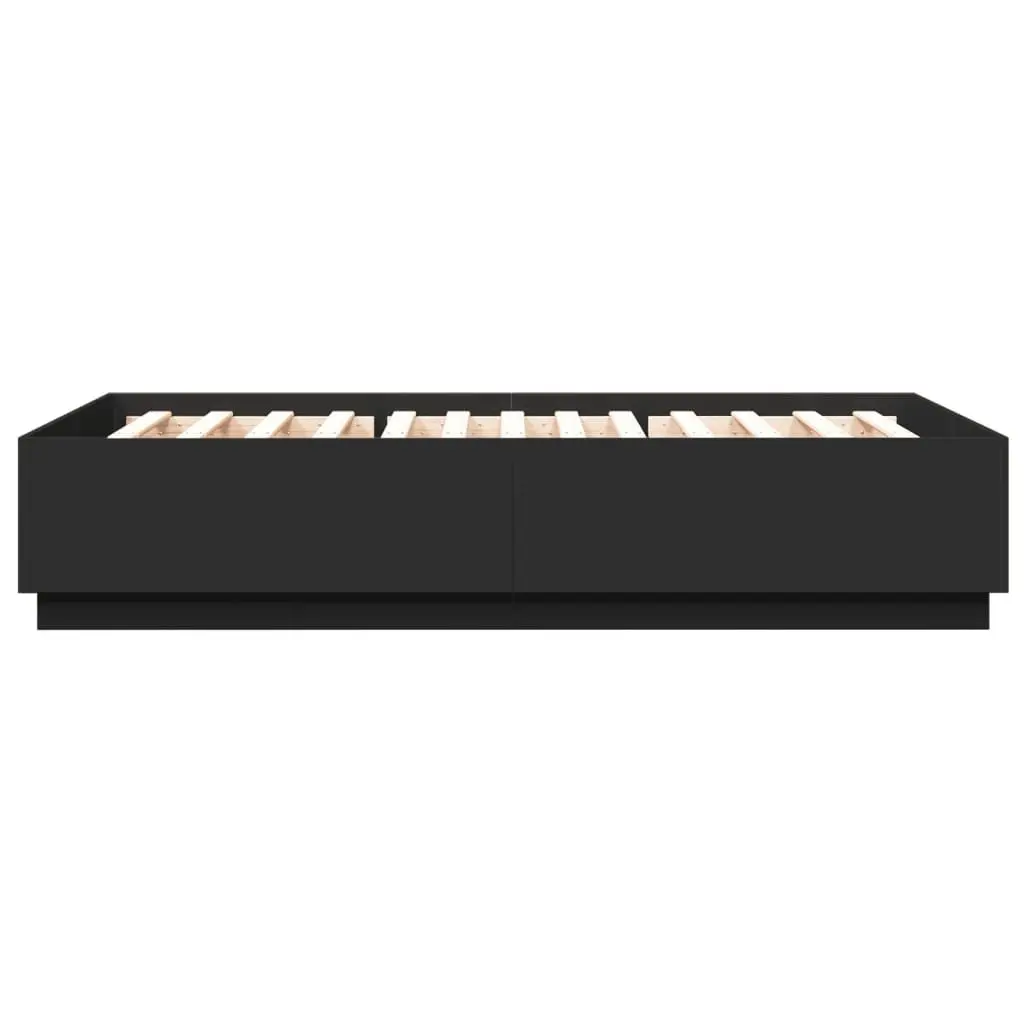 Black Bed Frame RGB LED Lights 150x200 cm Engineered Wood Slatted Base