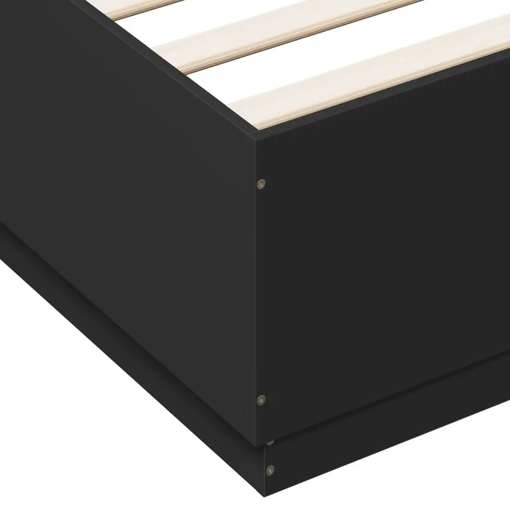 Black Bed Frame RGB LED Lights 150x200 cm Engineered Wood Slatted Base