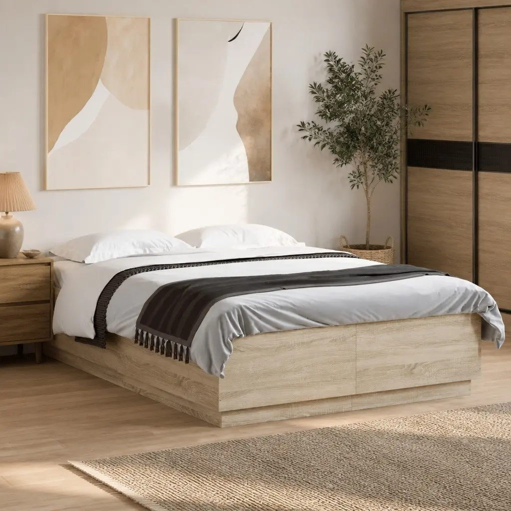 Sonoma Oak Bed Frame with RGB LED Lights 150x200cm