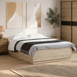 Sonoma Oak Bed Frame with RGB LED Lights 150x200cm