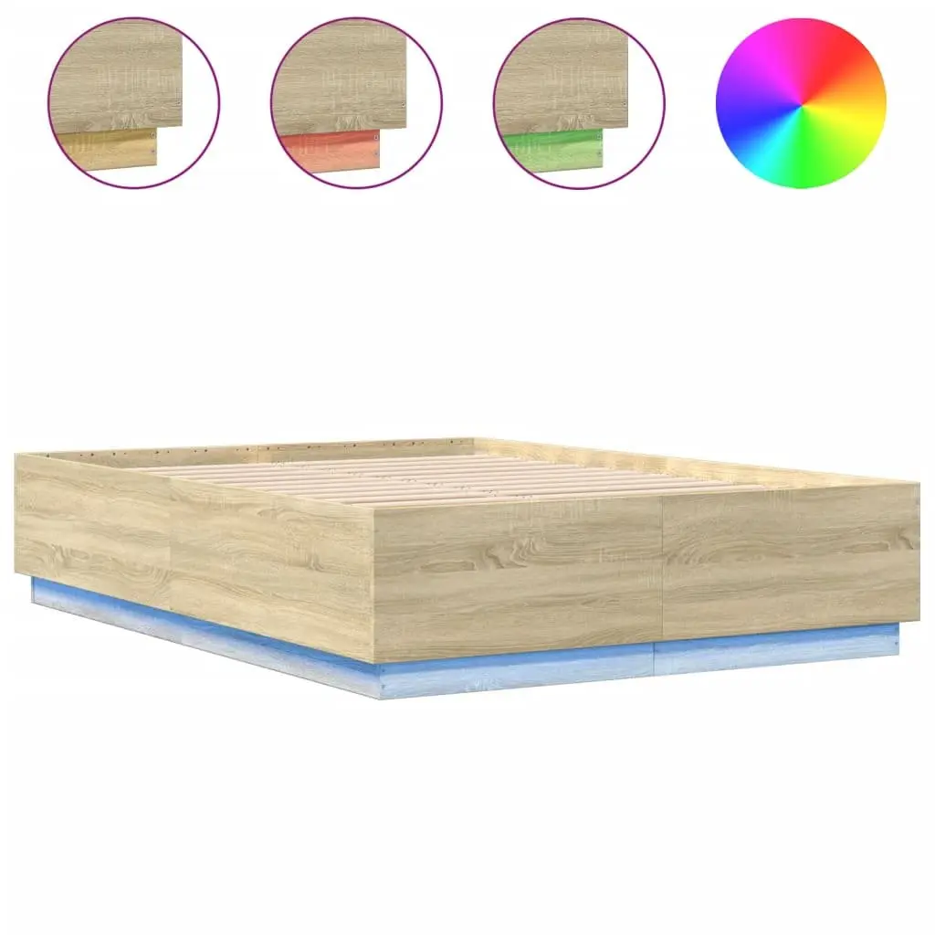 Sonoma Oak Bed Frame with RGB LED Lights 150x200cm