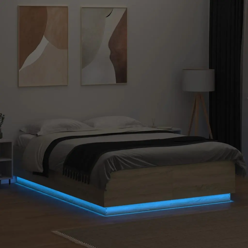 Sonoma Oak Bed Frame with RGB LED Lights 150x200cm