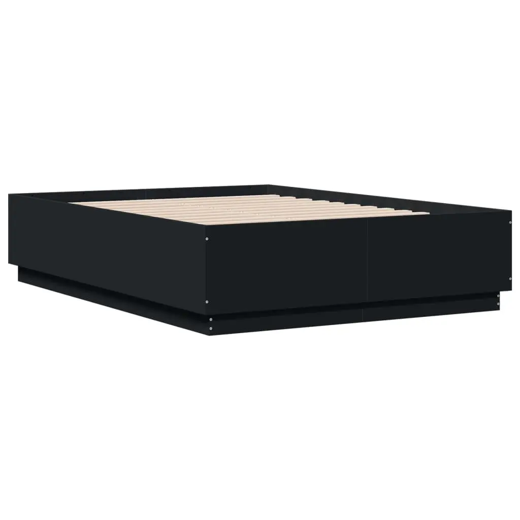 Bed Frame RGB LED Lights Slatted Base Black 135x190 cm Engineered Wood