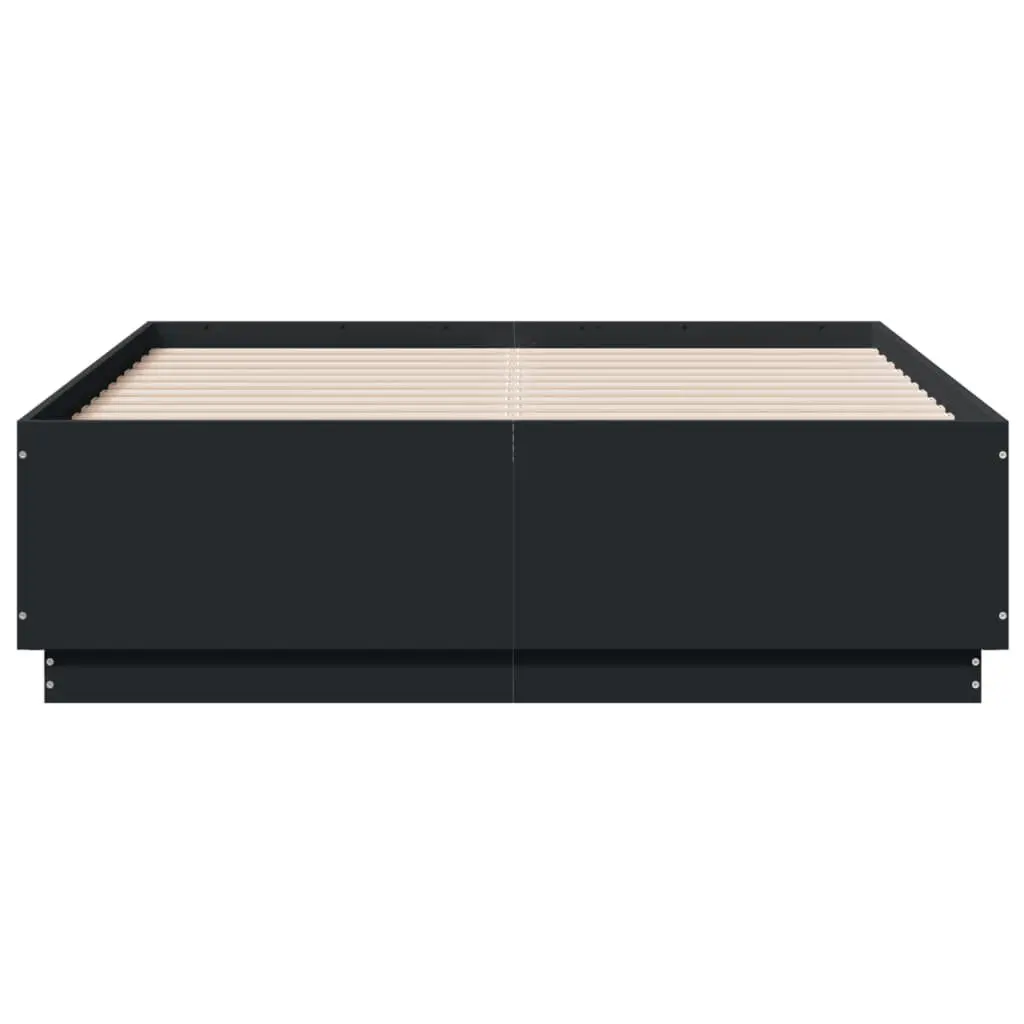 Bed Frame RGB LED Lights Slatted Base Black 135x190 cm Engineered Wood