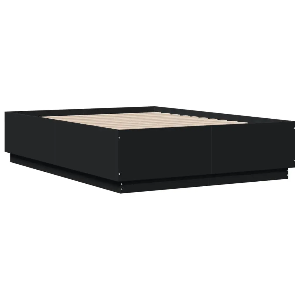 Bed Frame RGB LED Lights Slatted Base Black 135x190 cm Engineered Wood