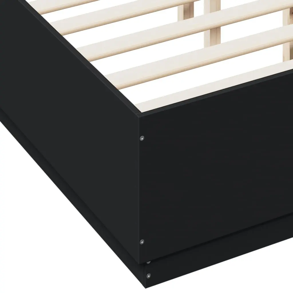 Bed Frame RGB LED Lights Slatted Base Black 135x190 cm Engineered Wood