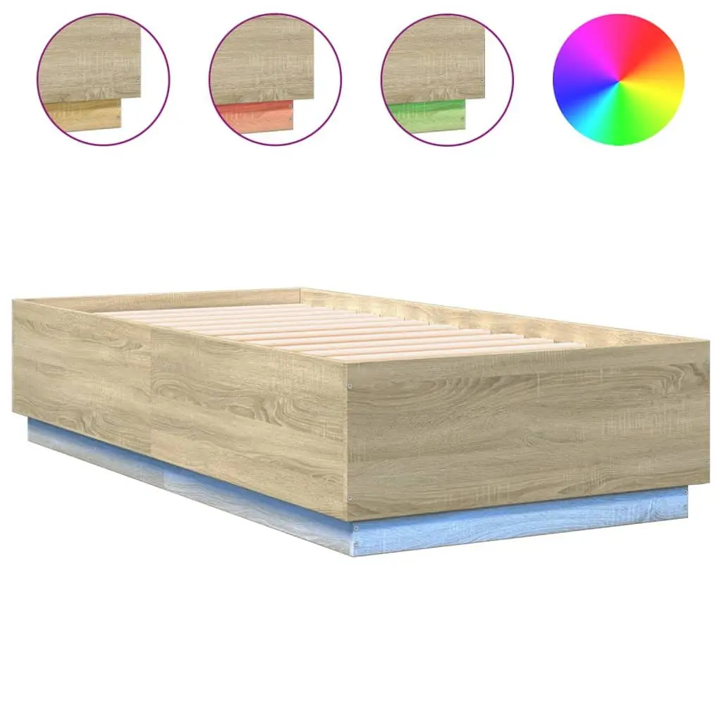 Sonoma Oak Bed Frame with RGB LED Lights 90x190cm