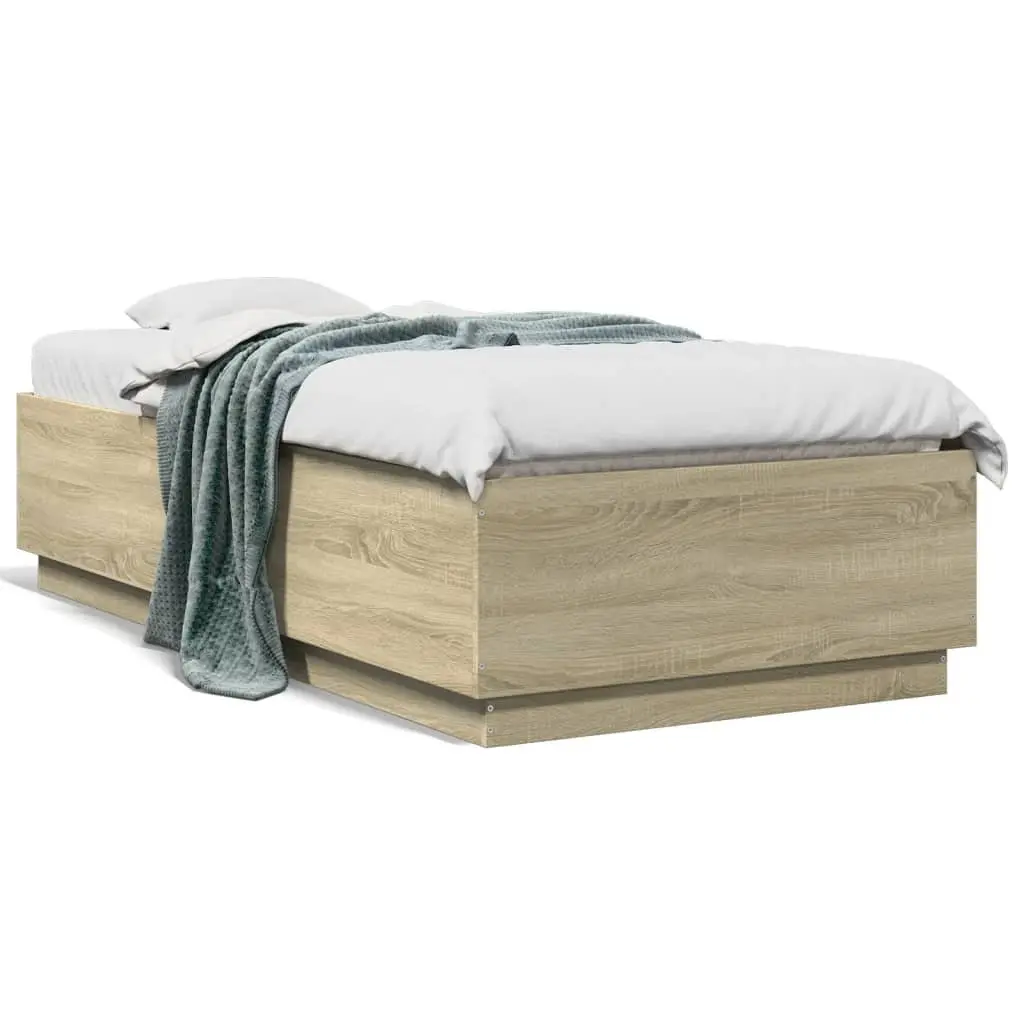 Sonoma Oak Bed Frame with RGB LED Lights 90x190cm