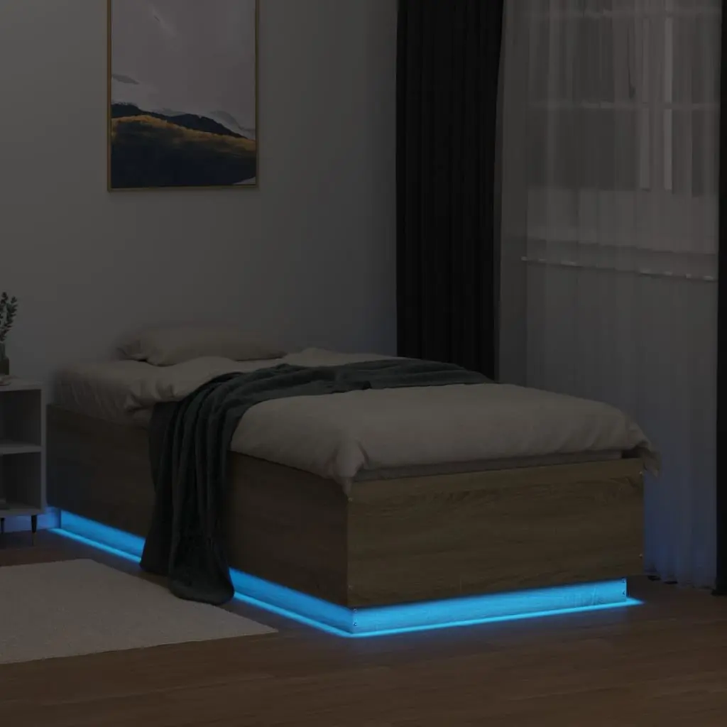 Sonoma Oak Bed Frame with RGB LED Lights 90x190cm