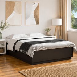 Queen Size Black Bed Frame with Slatted Base