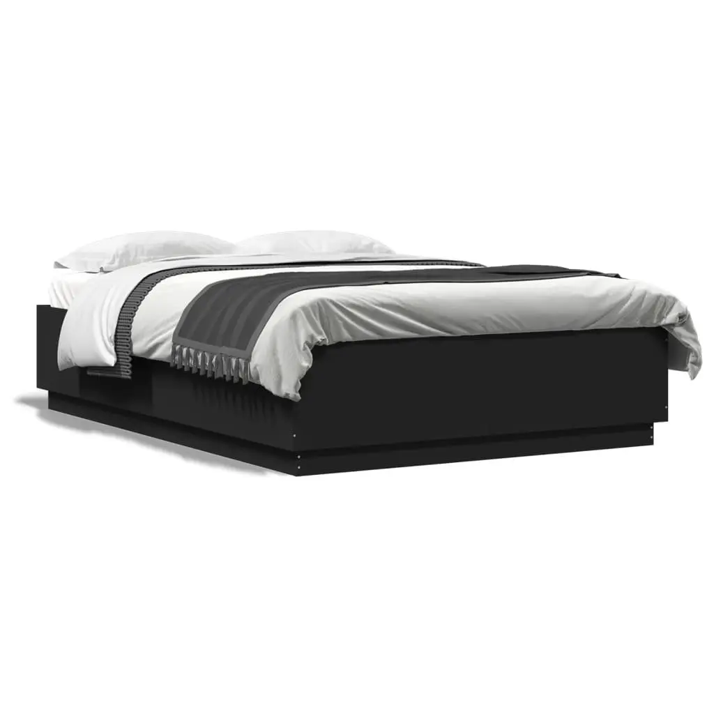 Queen Size Black Bed Frame with Slatted Base