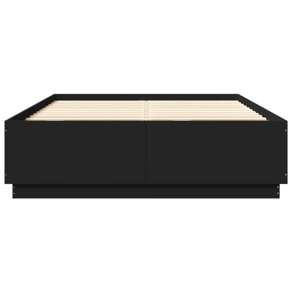 Queen Size Black Bed Frame with Slatted Base