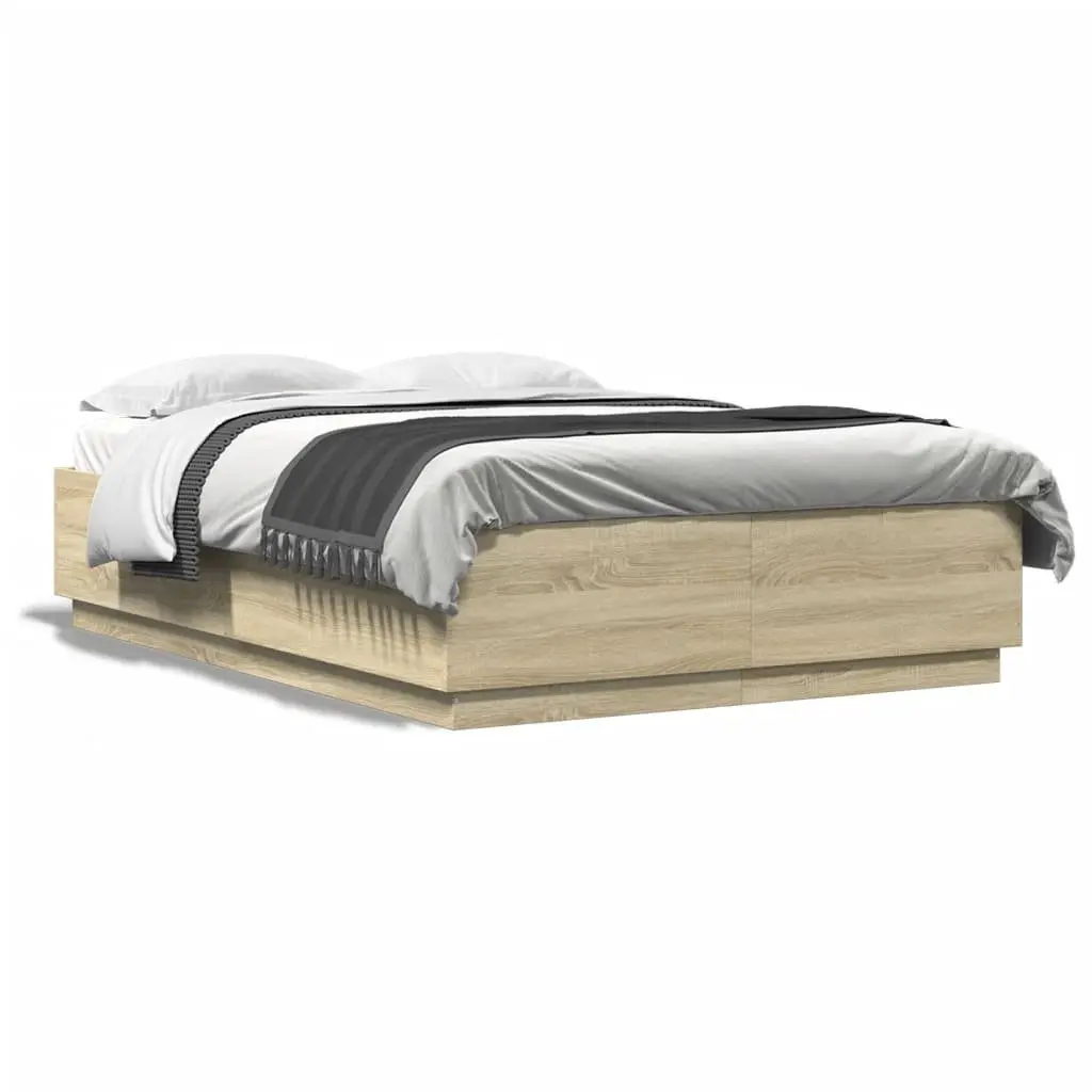 Bed Frame Sonoma Oak Brown Modern Design 150x200 cm Slatted Base Bedroom