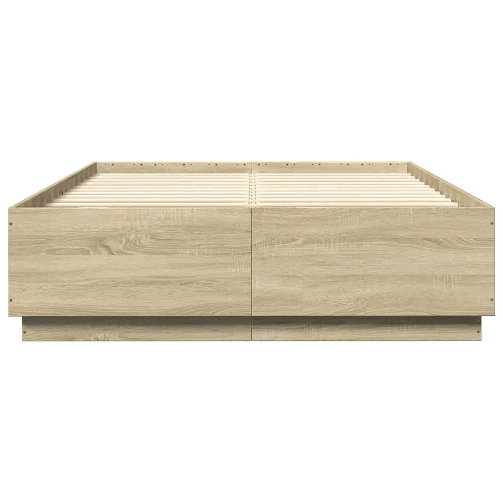 Bed Frame Sonoma Oak Brown Modern Design 150x200 cm Slatted Base Bedroom