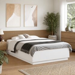 White Bed Frame 135x190 cm Modern Engineered Wood