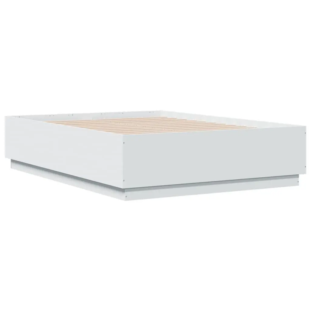 White Bed Frame 135x190 cm Modern Engineered Wood