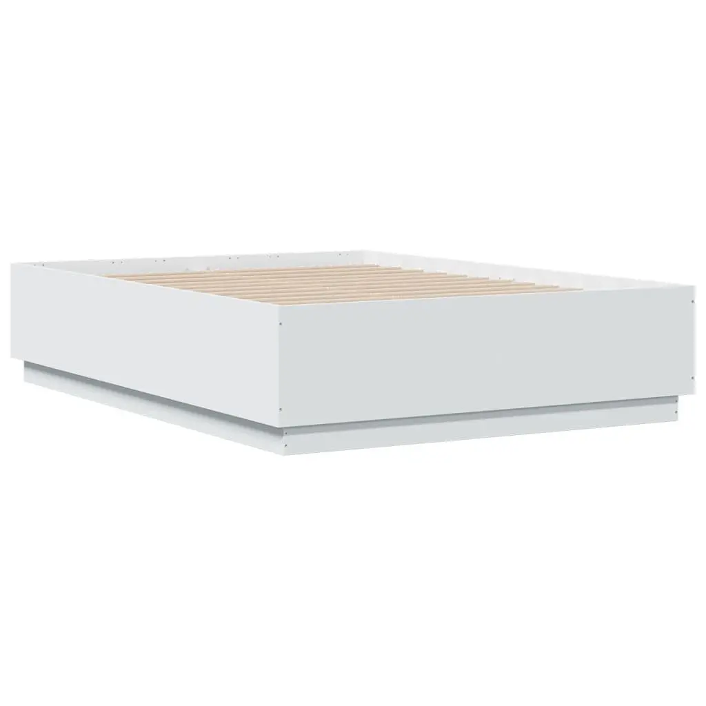 White Bed Frame 135x190 cm Modern Engineered Wood