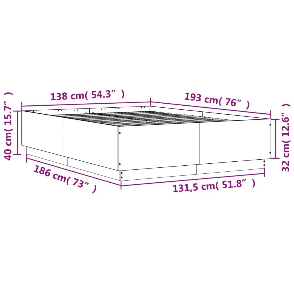 White Bed Frame 135x190 cm Modern Engineered Wood