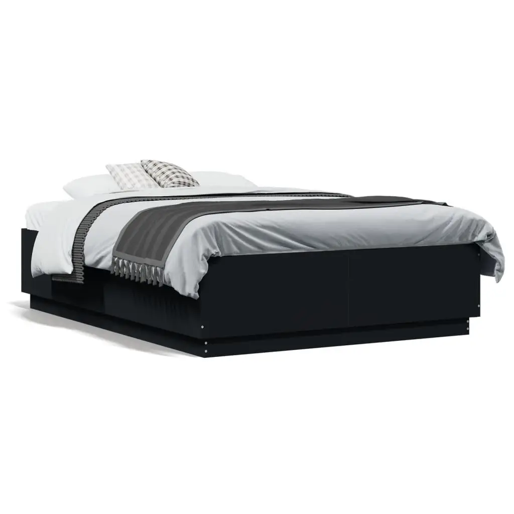 Black Bed Frame 135x190cm with Slatted Base