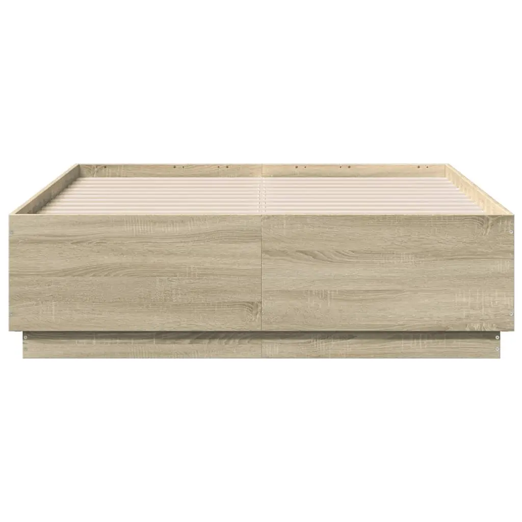 Bed Frame 135x190 cm Brown Engineered Wood Modern Slatted Base Bedroom Furniture