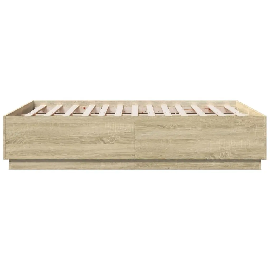 Bed Frame 135x190 cm Brown Engineered Wood Modern Slatted Base Bedroom Furniture