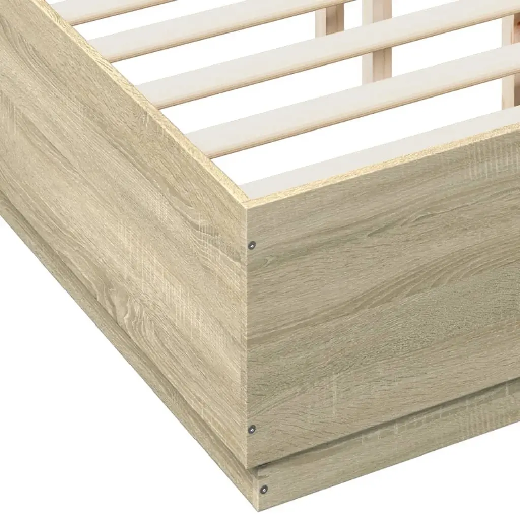 Bed Frame 135x190 cm Brown Engineered Wood Modern Slatted Base Bedroom Furniture