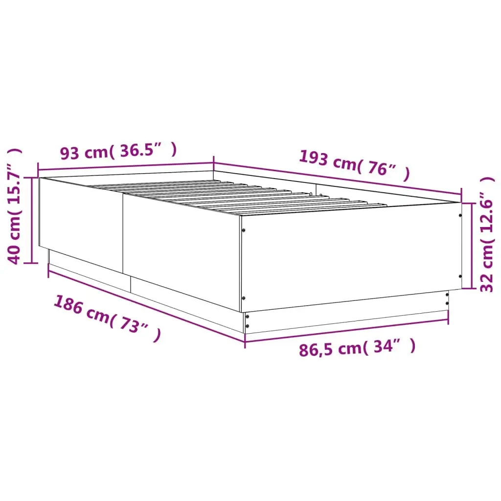White Modern Bed Frame 90x190 cm with Slatted Base