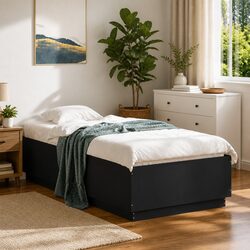 Modern Black Bed Frame 90x190 cm with Slatted Base