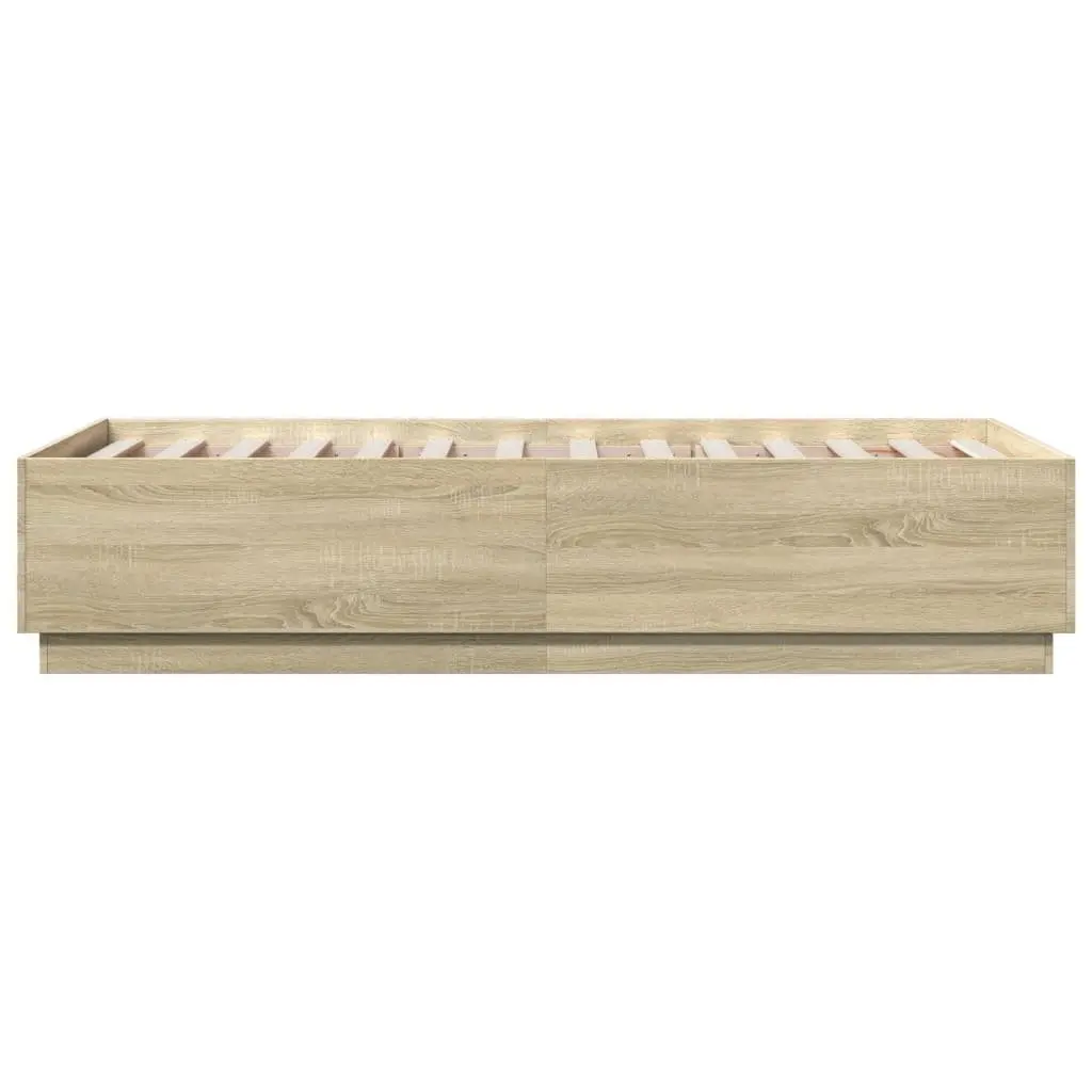 Bed Frame 90x190 cm Sonoma Oak Brown Engineered Wood Slatted Base Modern Design