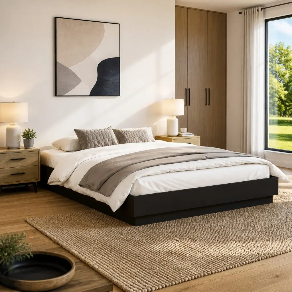 Black Bed Frame with Integrated RGB LED Lights