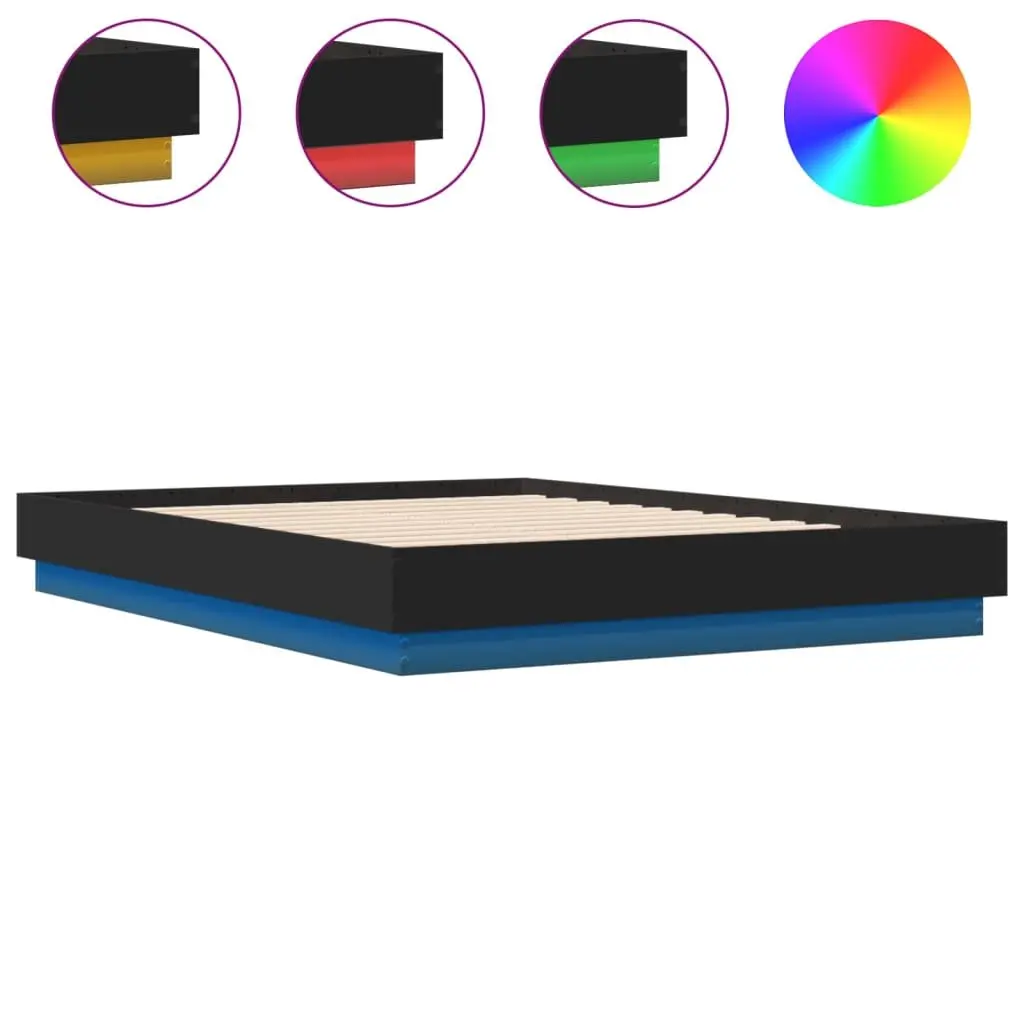 Black Bed Frame with Integrated RGB LED Lights