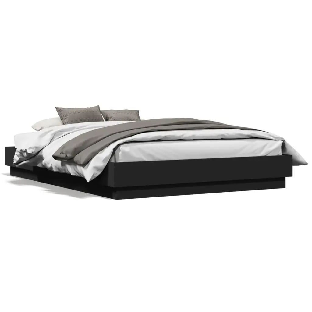 Black Bed Frame with Integrated RGB LED Lights