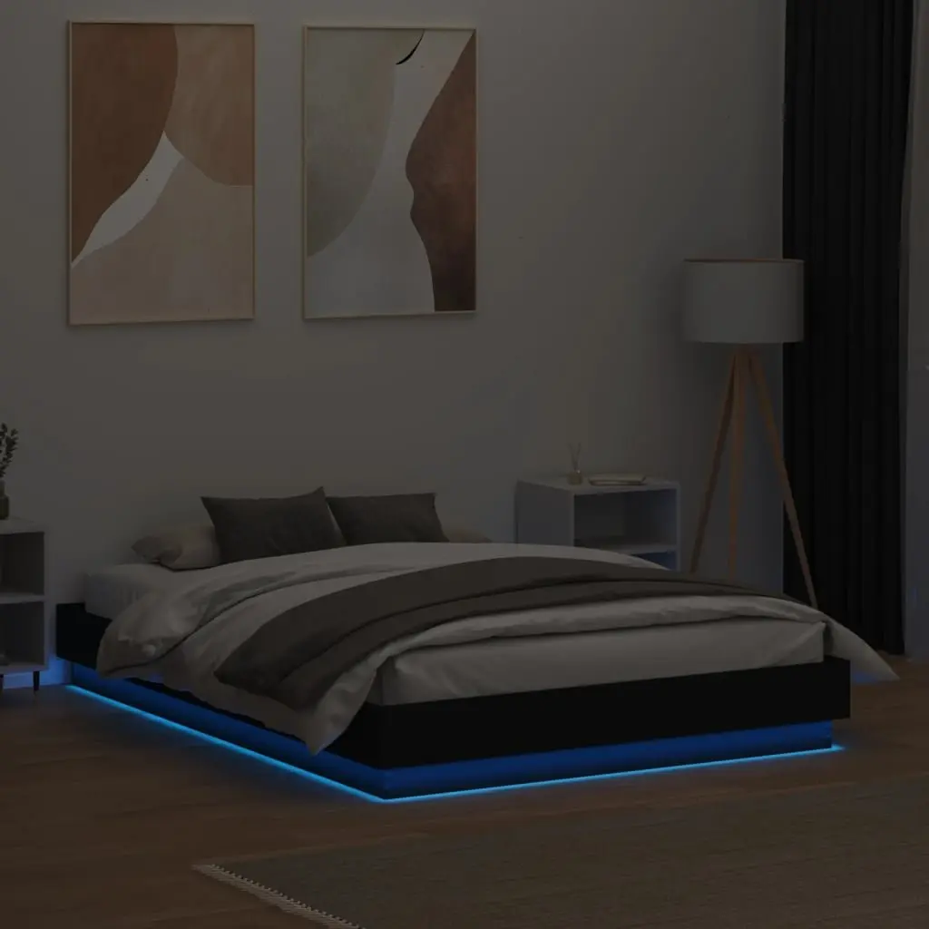 Black Bed Frame with Integrated RGB LED Lights