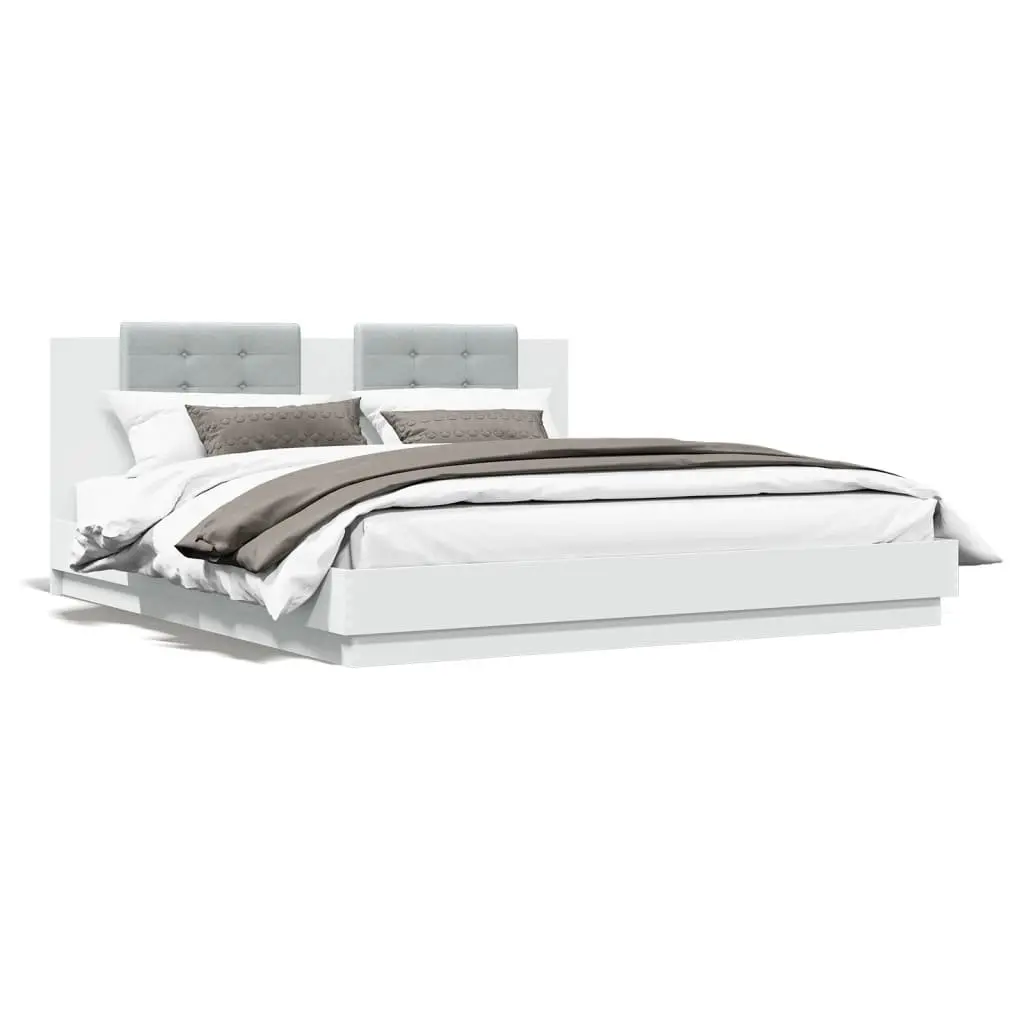 King Bed Frame White 183x203 cm Engineered Wood Plywood Slats