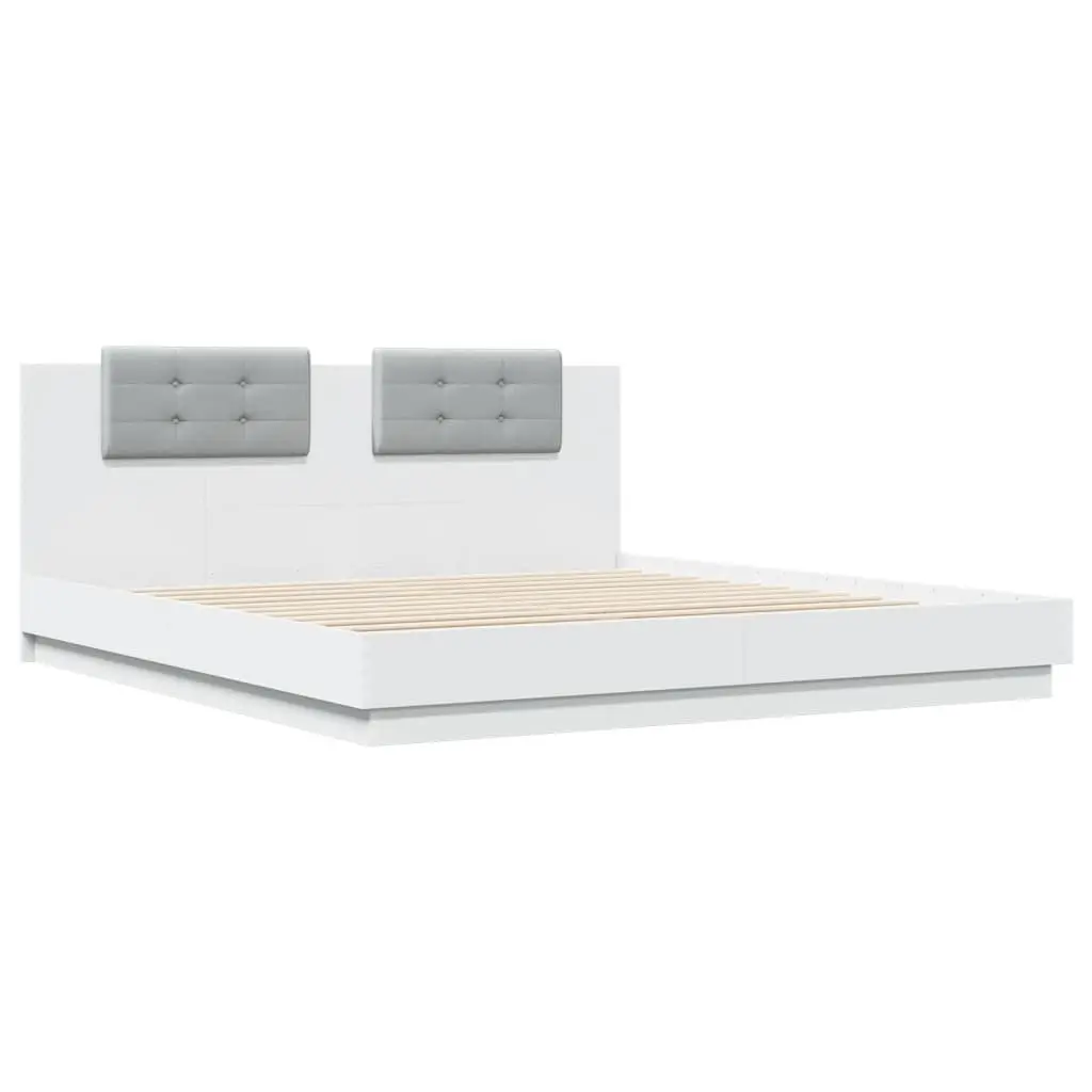 King Bed Frame White 183x203 cm Engineered Wood Plywood Slats