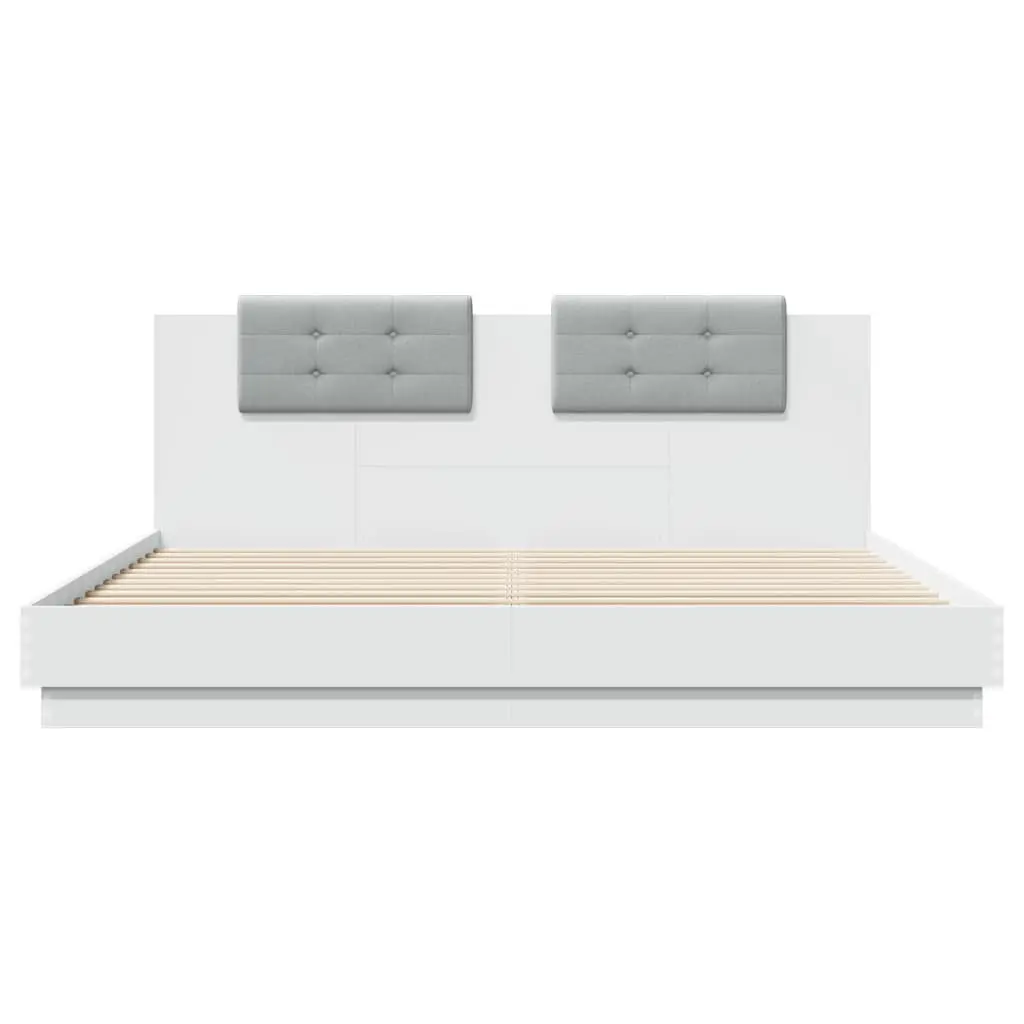King Bed Frame White 183x203 cm Engineered Wood Plywood Slats