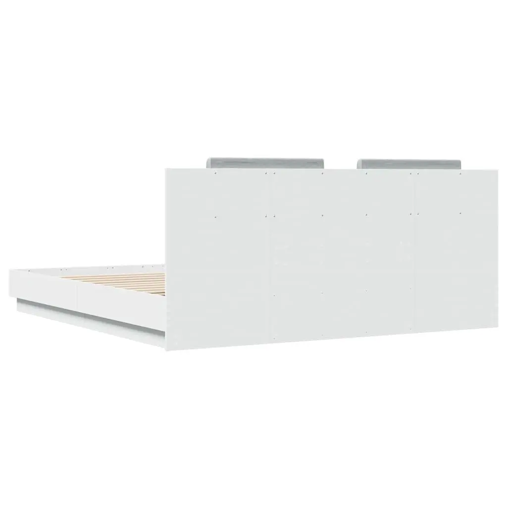 King Bed Frame White 183x203 cm Engineered Wood Plywood Slats