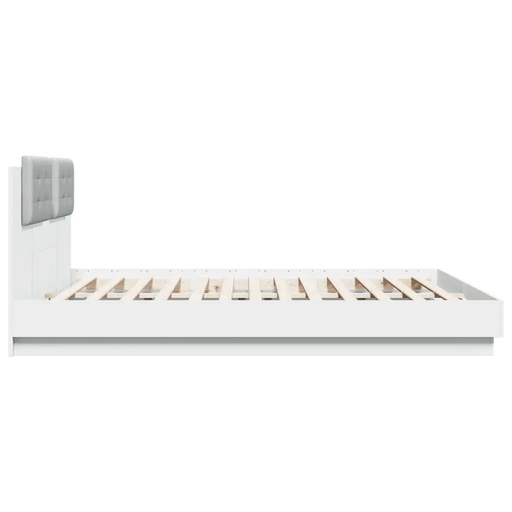 King Bed Frame White 183x203 cm Engineered Wood Plywood Slats