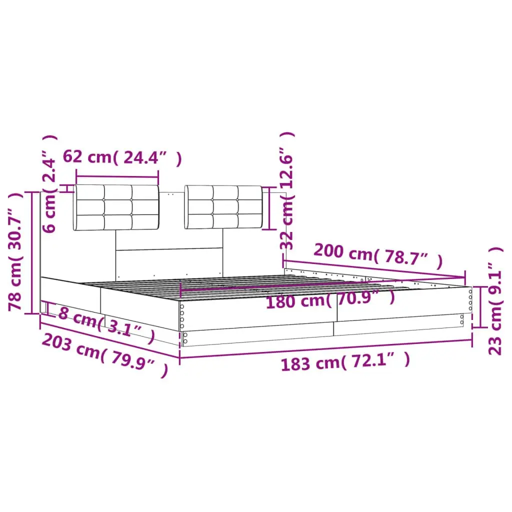 King Bed Frame White 183x203 cm Engineered Wood Plywood Slats