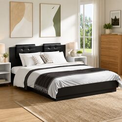 Black Bed Frame with Headboard 150x200 cm