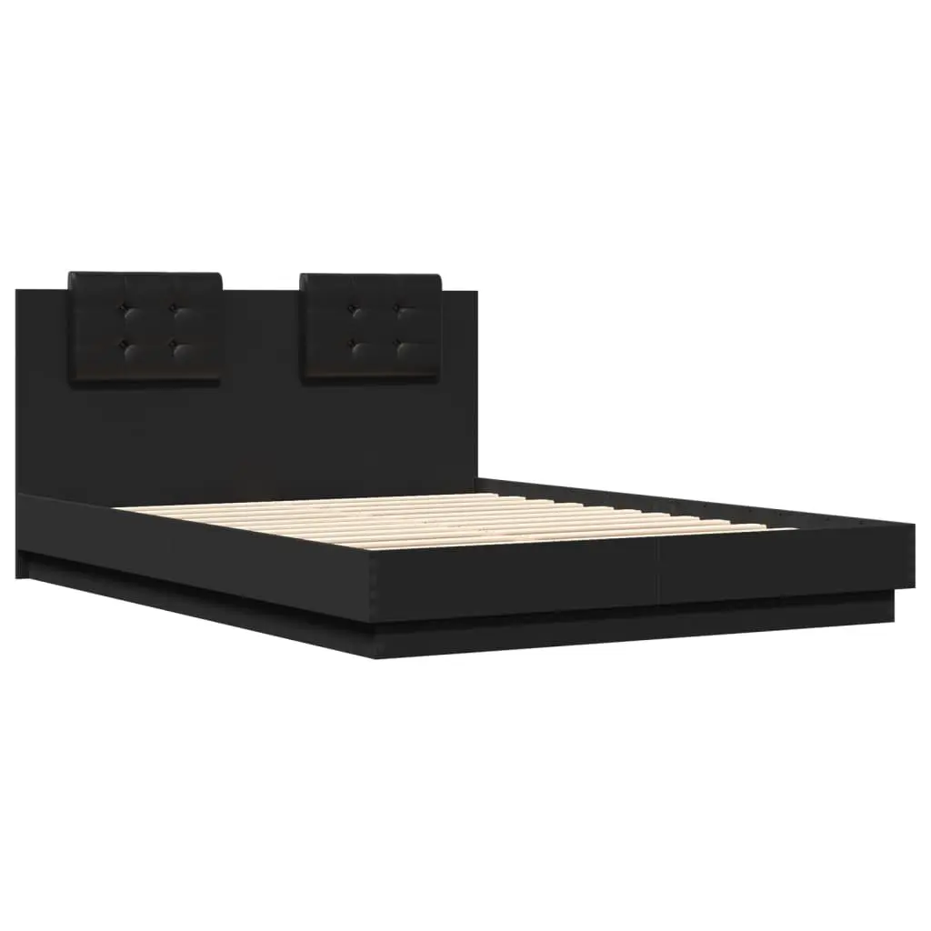 Black Bed Frame with Headboard 150x200 cm