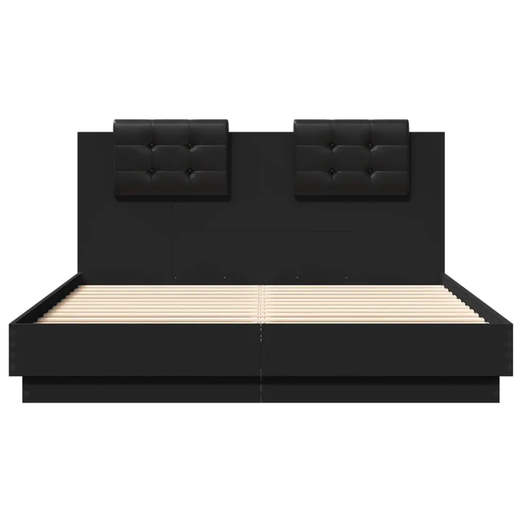 Black Bed Frame with Headboard 150x200 cm