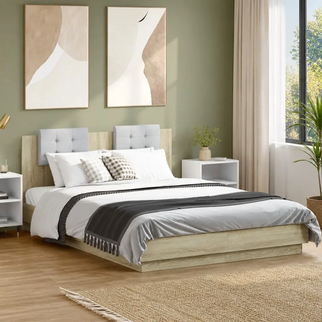 Brown Engineered Wood Bed Frame with Headboard 150x200cm