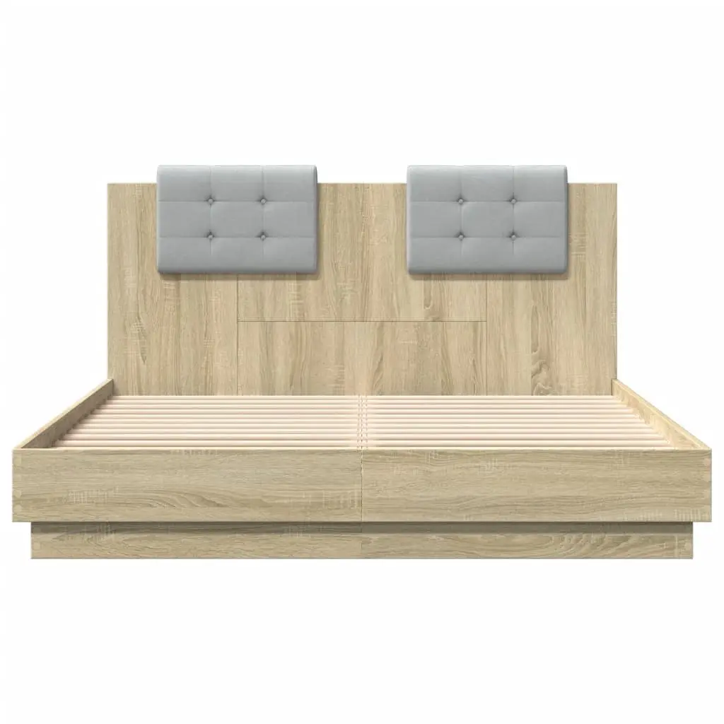 Brown Engineered Wood Bed Frame with Headboard 150x200cm