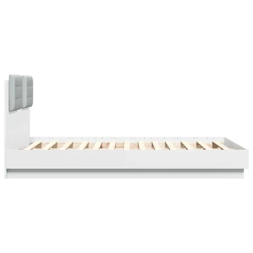 White Bed Frame with Headboard 135x190 cm Engineered Wood Slatted Base