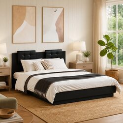 Inviting Black Bed Frame with Headboard 135x190 cm