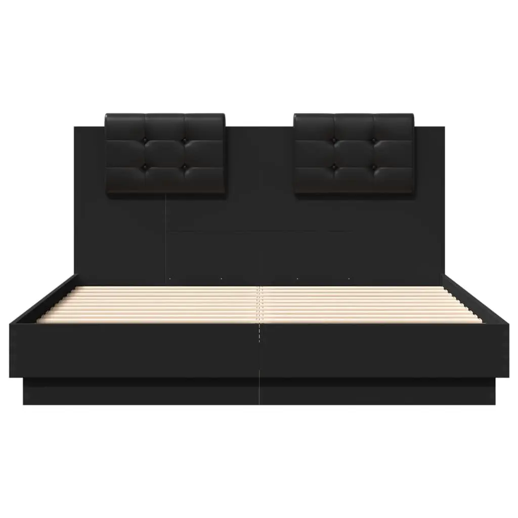 Bed Frame with Headboard Black 135x190 cm Engineered Wood Plywood Slats